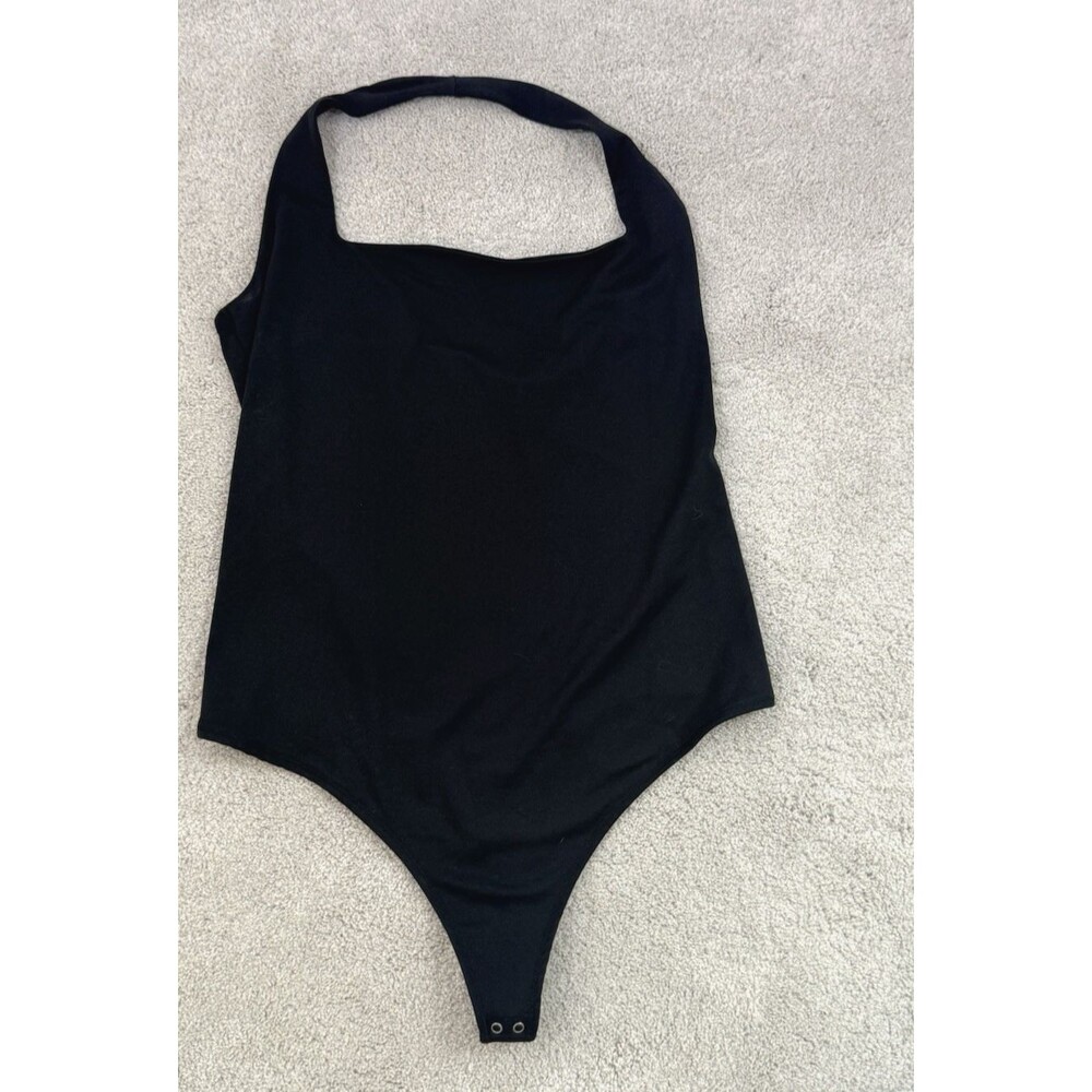 Abercrombie & Fitch Black Solid Square Neck Bodysuit Size L
